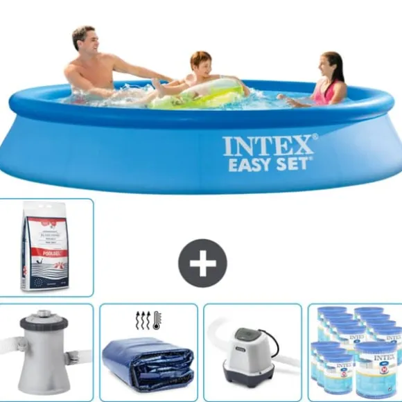 Intex rund oppustelig let sæt swimmingpool - 305 x 61 cm - Blå - Inklusive Tilbehør CB56