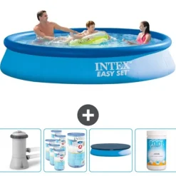 Intex rund oppustelig let sæt swimmingpool - 366 x 76 cm - Blå - Inklusive Tilbehør CB87