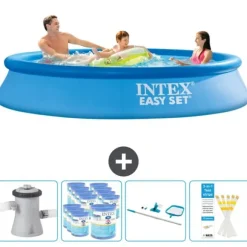 Intex rund oppustelig let sæt swimmingpool - 305 x 61 cm - Blå - Inklusive Tilbehør CB94