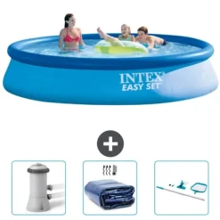 Intex rund oppustelig let sæt swimmingpool - 396 x 84 cm - Blå - Inkluderet tilbehør CB78