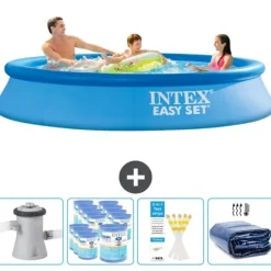Intex rund oppustelig let sæt swimmingpool - 305 x 61 cm - Blå - Inklusive Tilbehør CB86