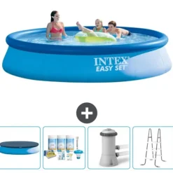 Intex rund oppustelig let sæt swimmingpool - 396 x 84 cm - Blå - Inkluderet tilbehør CB6