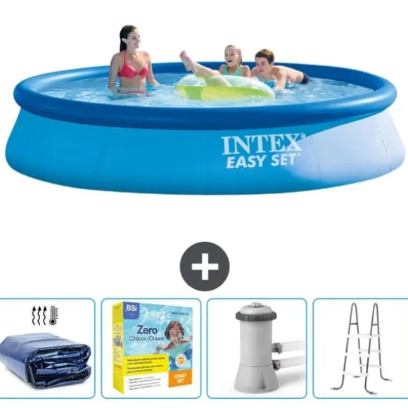 Intex rund oppustelig let sæt swimmingpool - 396 x 84 cm - Blå - Inkluderet tilbehør CB13