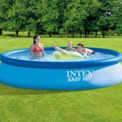 Intex rund oppustelig let sæt swimmingpool - 396 x 84 cm - Blå - Inklusive Tilbehør CB91
