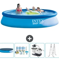 Intex rund oppustelig let sæt swimmingpool - 396 x 84 cm - Blå - Inkluderet tilbehør CB64