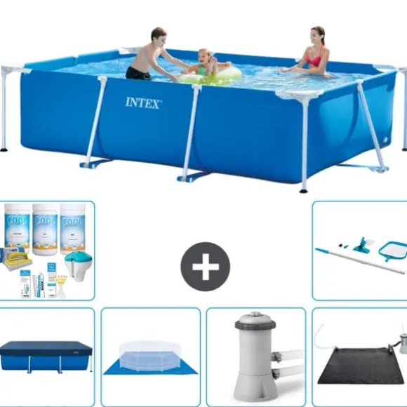 Intex svømmebassin med rektangulær ramme - 300 x 200 x 75 cm - Blå - Inkluderet tilbehør CB97