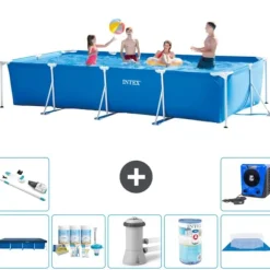 Intex svømmebassin med rektangulær ramme - 450 x 220 x 84 cm - Blå - Inkluderet tilbehør A326