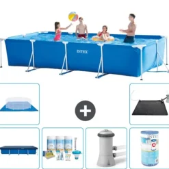 Intex svømmebassin med rektangulær ramme - 450 x 220 x 84 cm - Blå - Inkluderet tilbehør A300