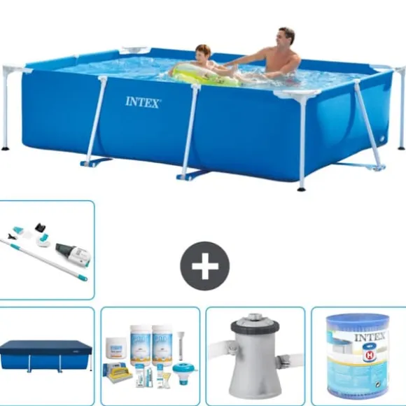 Intex svømmebassin med rektangulær ramme - 260 x 160 x 65 cm - Blå - Inkluderet tilbehør A80