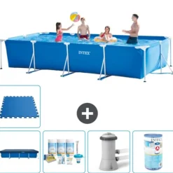 Intex svømmebassin med rektangulær ramme - 450 x 220 x 84 cm - Blå - Inkluderet tilbehør A246