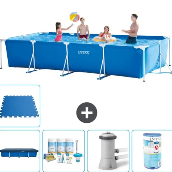 Intex svømmebassin med rektangulær ramme - 450 x 220 x 84 cm - Blå - Inkluderet tilbehør A246