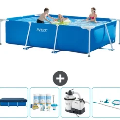 Intex svømmebassin med rektangulær ramme - 300 x 200 x 75 cm - Blå - Inkluderet tilbehør CB65