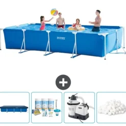 Intex svømmebassin med rektangulær ramme - 450 x 220 x 84 cm - Blå - Inkluderet tilbehør CB63