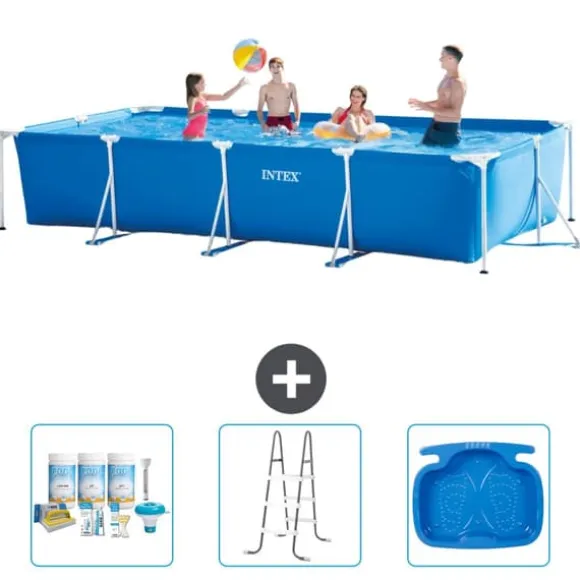 Intex svømmebassin med rektangulær ramme - 450 x 220 x 84 cm - Blå - Inkluderet tilbehør A280