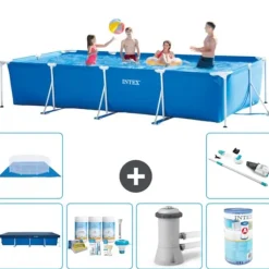 Intex svømmebassin med rektangulær ramme - 450 x 220 x 84 cm - Blå - Inkluderet tilbehør A305