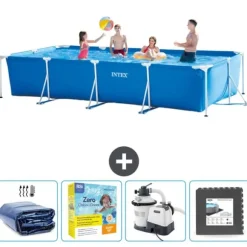 Intex svømmebassin med rektangulær ramme - 450 x 220 x 84 cm - Blå - Inkluderet tilbehør CB68
