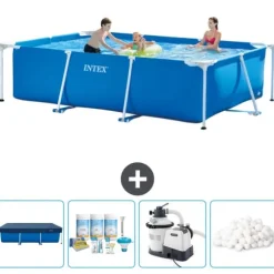 Intex svømmebassin med rektangulær ramme - 300 x 200 x 75 cm - Blå - Inkluderet tilbehør CB63