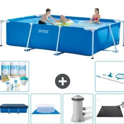 Intex svømmebassin med rektangulær ramme - 300 x 200 x 75 cm - Blå - Inkluderet tilbehør CB97
