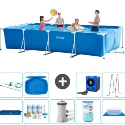 Intex svømmebassin med rektangulær ramme - 450 x 220 x 84 cm - Blå - Inkluderet tilbehør A325