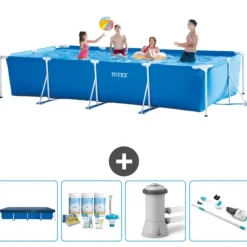 Intex svømmebassin med rektangulær ramme - 450 x 220 x 84 cm - Blå - Inkluderet tilbehør CB5