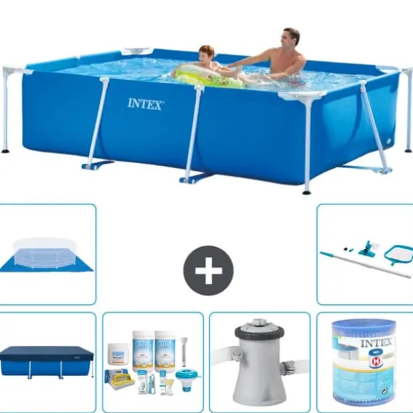 Intex svømmebassin med rektangulær ramme - 260 x 160 x 65 cm - Blå - Inkluderet tilbehør A116