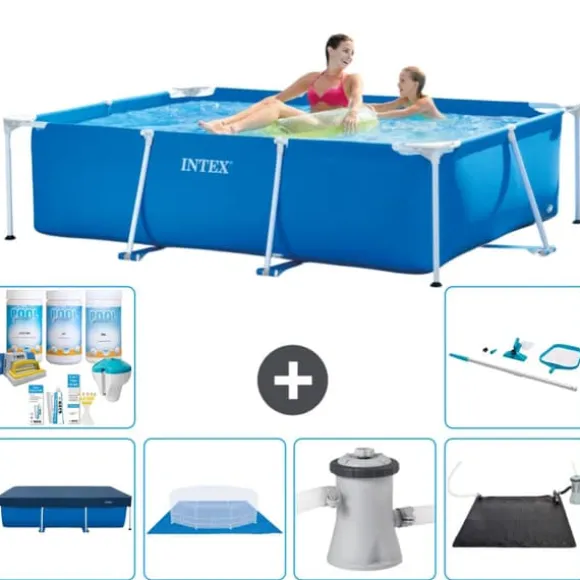 Intex svømmebassin med rektangulær ramme - 220 x 150 x 60 cm - Blå - Inkluderet tilbehør CB97