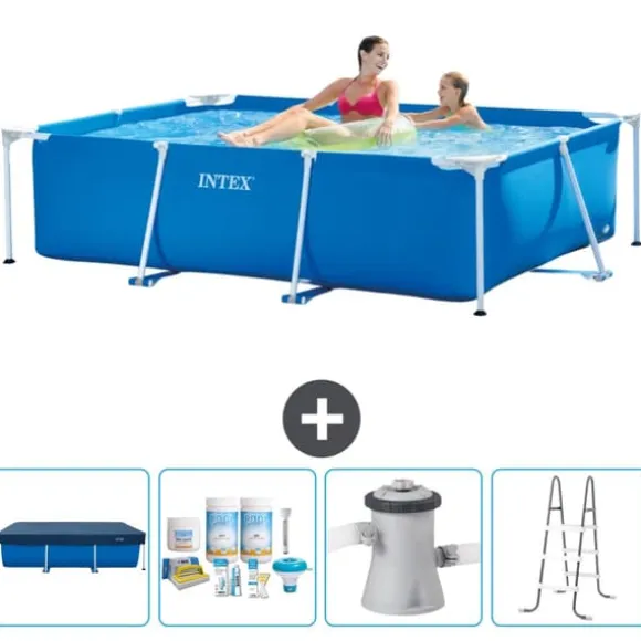 Intex svømmebassin med rektangulær ramme - 220 x 150 x 60 cm - Blå - Inkluderet tilbehør CB6