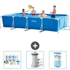Intex svømmebassin med rektangulær ramme - 450 x 220 x 84 cm - Blå - Inkluderet tilbehør A241