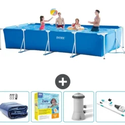 Intex svømmebassin med rektangulær ramme - 450 x 220 x 84 cm - Blå - Inkluderet tilbehør CB12