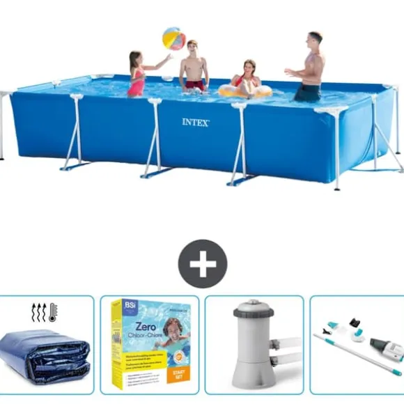Intex svømmebassin med rektangulær ramme - 450 x 220 x 84 cm - Blå - Inkluderet tilbehør CB12
