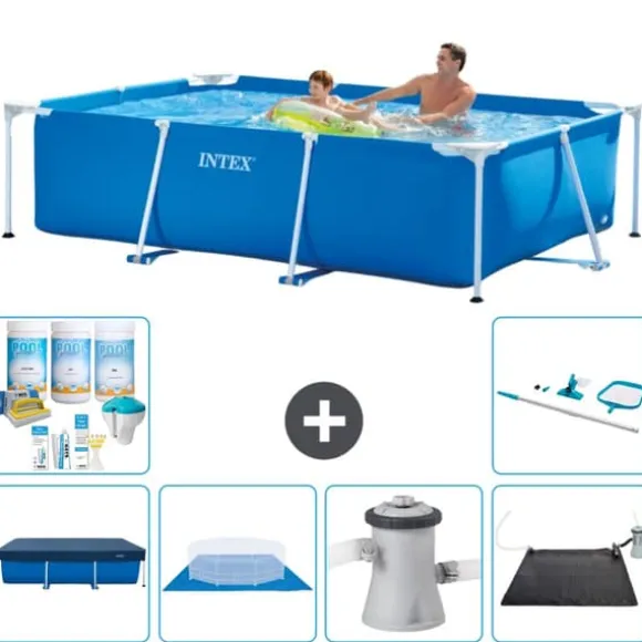 Intex svømmebassin med rektangulær ramme - 260 x 160 x 65 cm - Blå - Inkluderet tilbehør CB97