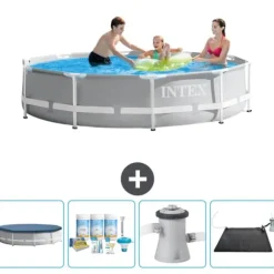 Intex svømmebassin med rund prismeramme - 305 x 76 cm - Grå - Inkluderet tilbehør CB4