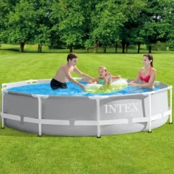Intex svømmebassin med rund prismeramme - 305 x 76 cm - Grå - Inkluderet tilbehør CB4