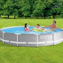 Intex svømmebassin med rund prismeramme - 366 x 76 cm - Grå - Inkluderet tilbehør CB68