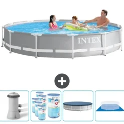 Intex svømmebassin med rund prismeramme - 366 x 76 cm - Grå - Inklusive Tilbehør CB88