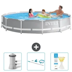 Intex svømmebassin med rund prismeramme - 366 x 76 cm - Grå - Inkluderet tilbehør CB82