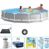 Intex svømmebassin med rund prismeramme - 366 x 76 cm - Grå - Inklusive Tilbehør CB25