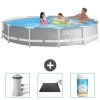 Intex svømmebassin med rund prismeramme - 366 x 76 cm - Grå - Inkluderet tilbehør CB80