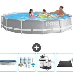 Intex svømmebassin med rund prismeramme - 366 x 76 cm - Grå - Inkluderet tilbehør CB62