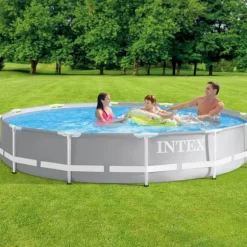 Intex svømmebassin med rund prismeramme - 366 x 76 cm - Grå - Inklusive Tilbehør CB22