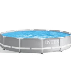 Intex svømmebassin med rund prismeramme - 366 x 76 cm - Grå - Inklusive Tilbehør CB28