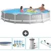 Intex svømmebassin med rund prismeramme - 366 x 76 cm - Grå - Inkluderet tilbehør CB5