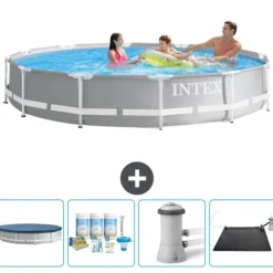 Intex svømmebassin med rund prismeramme - 366 x 76 cm - Grå - Inkluderet tilbehør CB4