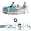 Intex svømmebassin med rund prismeramme - 305 x 76 cm - Grå - Inkluderet tilbehør CB5