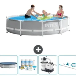 Intex svømmebassin med rund prismeramme - 305 x 76 cm - Grå - Inkluderet tilbehør CB65