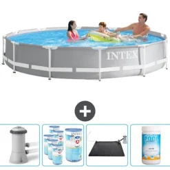 Intex svømmebassin med rund prismeramme - 366 x 76 cm - Grå - Inklusive Tilbehør CB92