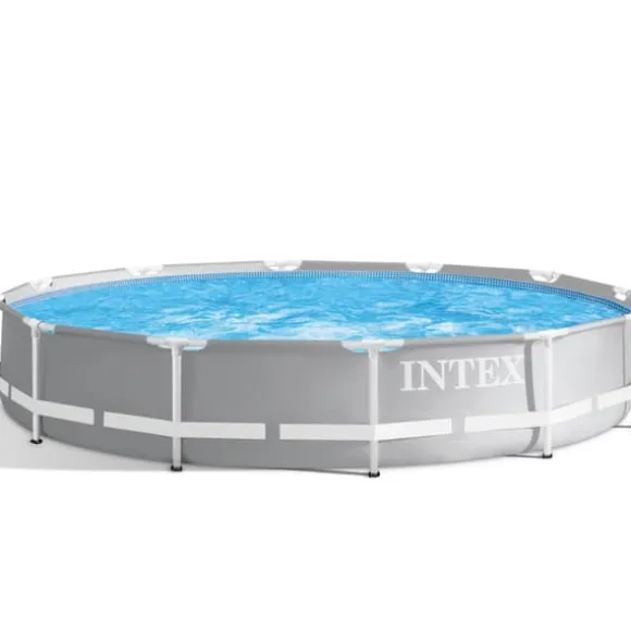 Intex svømmebassin med rund prismeramme - 366 x 76 cm - Grå - Inklusive Tilbehør CB92
