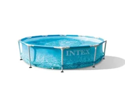Intex swimmingpool - Metalramme - Strandside - 305 x 76 cm - Inklusiv WAYS vedligeholdelsespakke, filterpumpe og jordklud