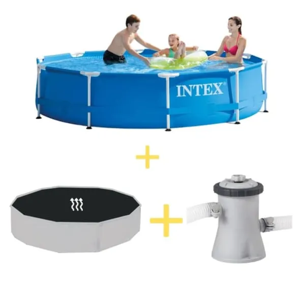Intex swimmingpool - Metalramme - 305 x 76 cm - Inklusiv solsejl- og filterpumpe