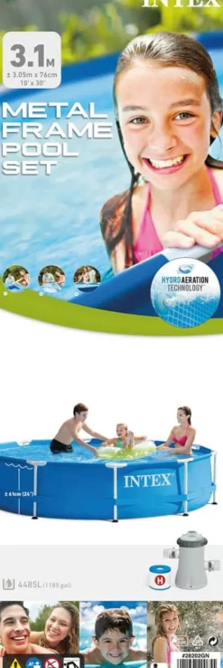 Intex swimmingpool - Metalramme - 305 x 76 cm - Inklusiv solsejl- og filterpumpe